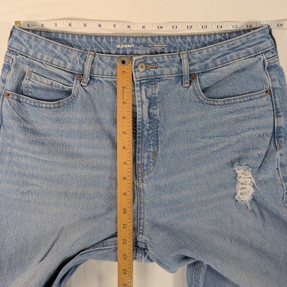 Old Navy Jeans Women 14 Lt. Denim Sky Hi Rise Wide Leg Distress Raw Hem 90's y2k - Picture 10 of 12